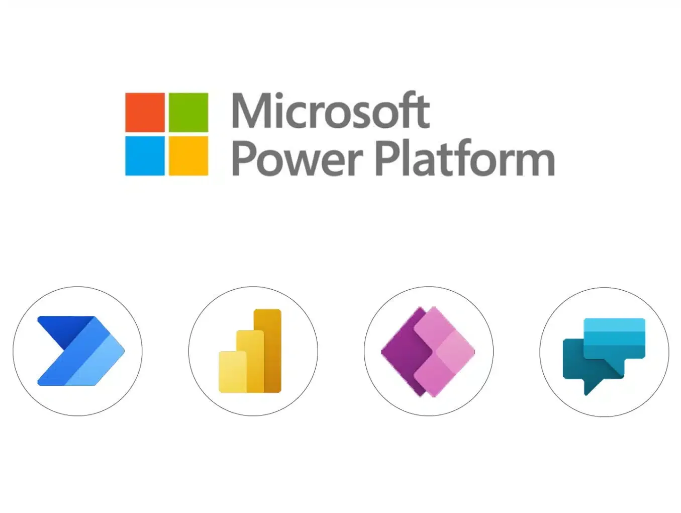 The Microsoft Power Platform logo with the Power Automate, Power BI, Power Apps and Power Virtual Agents icons.